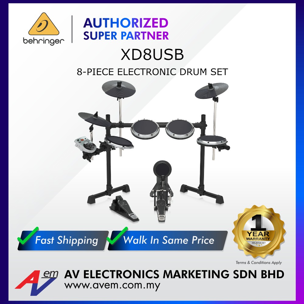 Behringer XD8USB 8Piece Electronic Drum Set with 123 Sounds, 15 Drum Sets and USB Interface (XD
